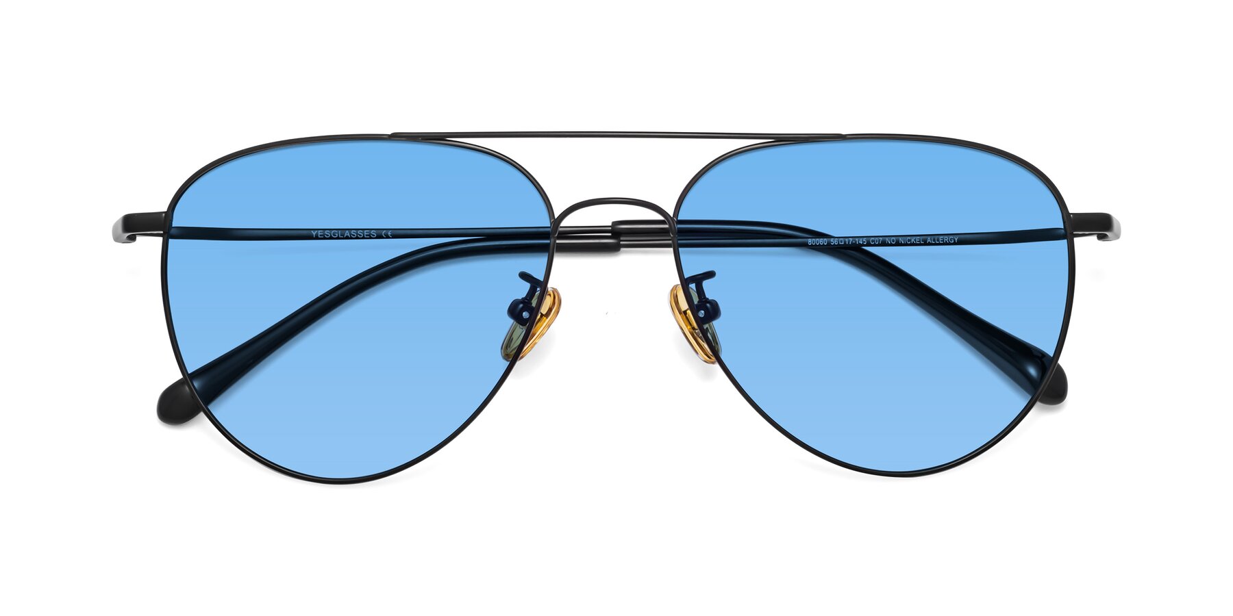 Folded Front of Hindley in Black with Medium Blue Tinted Lenses