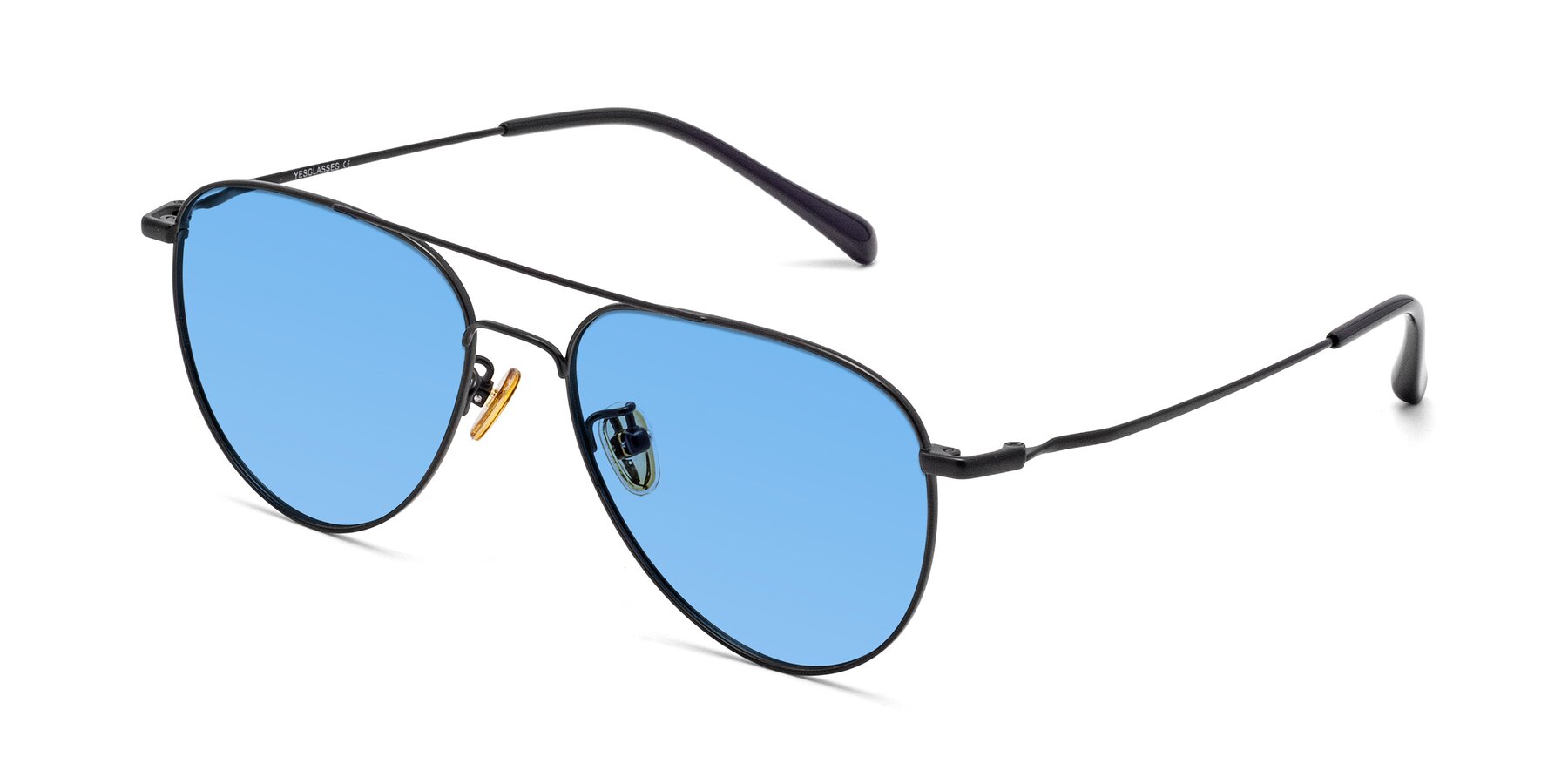 Angle of Hindley in Black with Medium Blue Tinted Lenses
