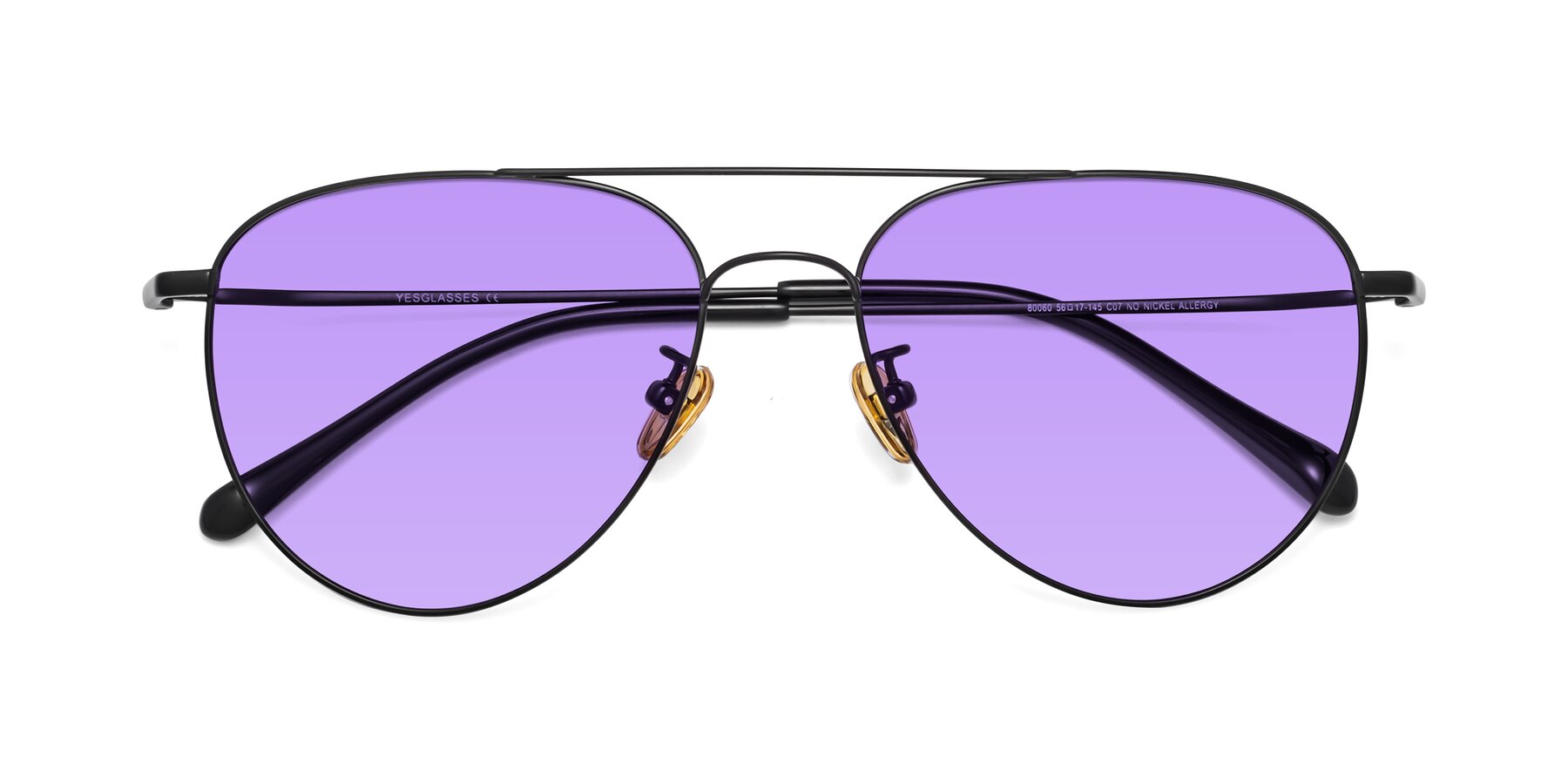 Folded Front of Hindley in Black with Medium Purple Tinted Lenses