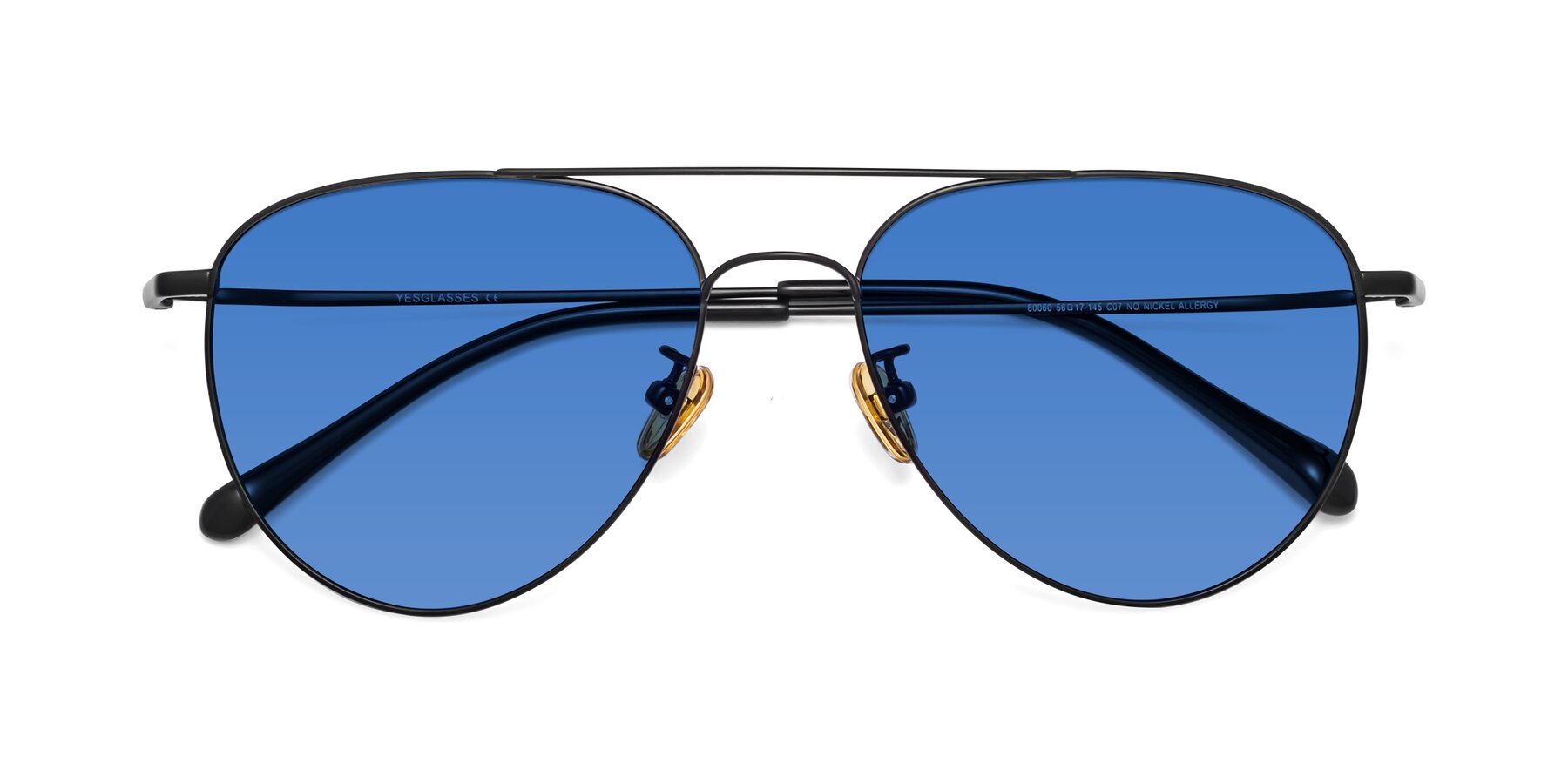 Folded Front of Hindley in Black with Blue Tinted Lenses