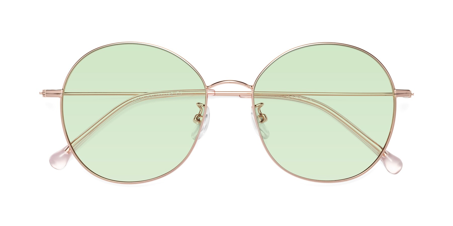 Folded Front of Dallas in Rose Gold with Light Green Tinted Lenses