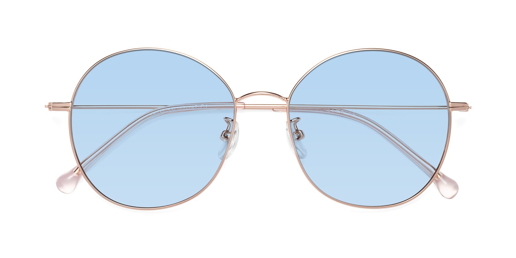 Folded Front of Dallas in Rose Gold with Light Blue Tinted Lenses