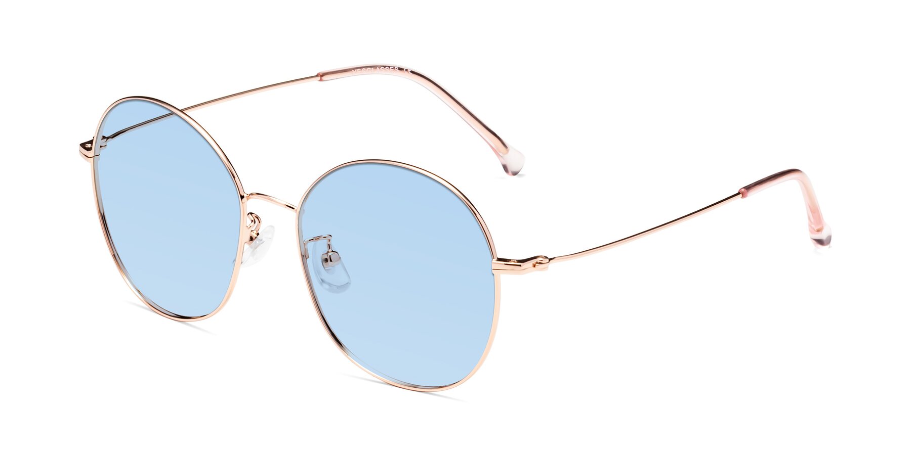 Angle of Dallas in Rose Gold with Light Blue Tinted Lenses