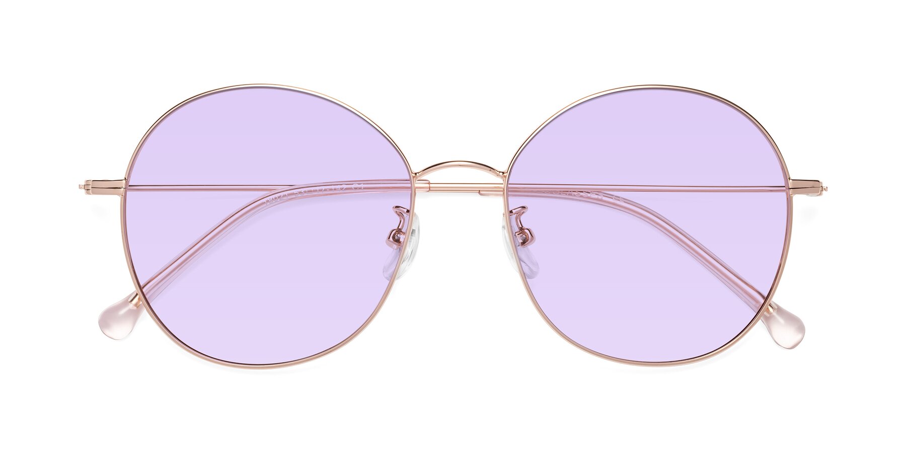 Folded Front of Dallas in Rose Gold with Light Purple Tinted Lenses