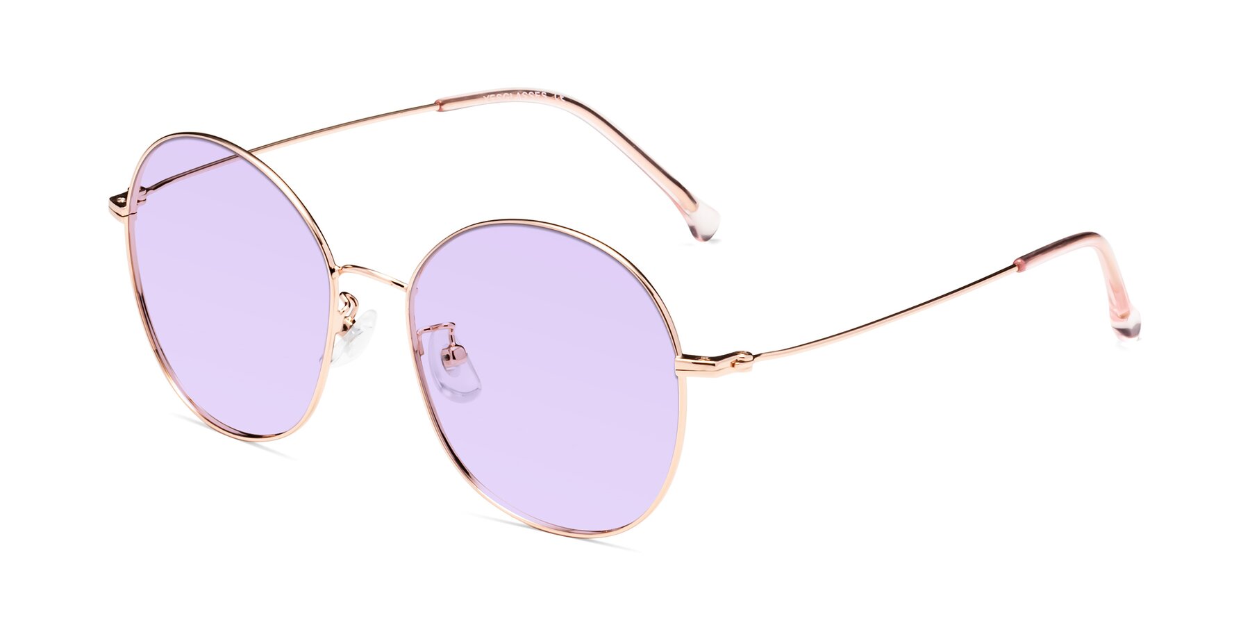 Angle of Dallas in Rose Gold with Light Purple Tinted Lenses