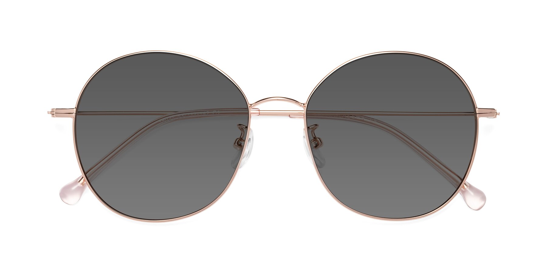 Folded Front of Dallas in Rose Gold with Medium Gray Tinted Lenses