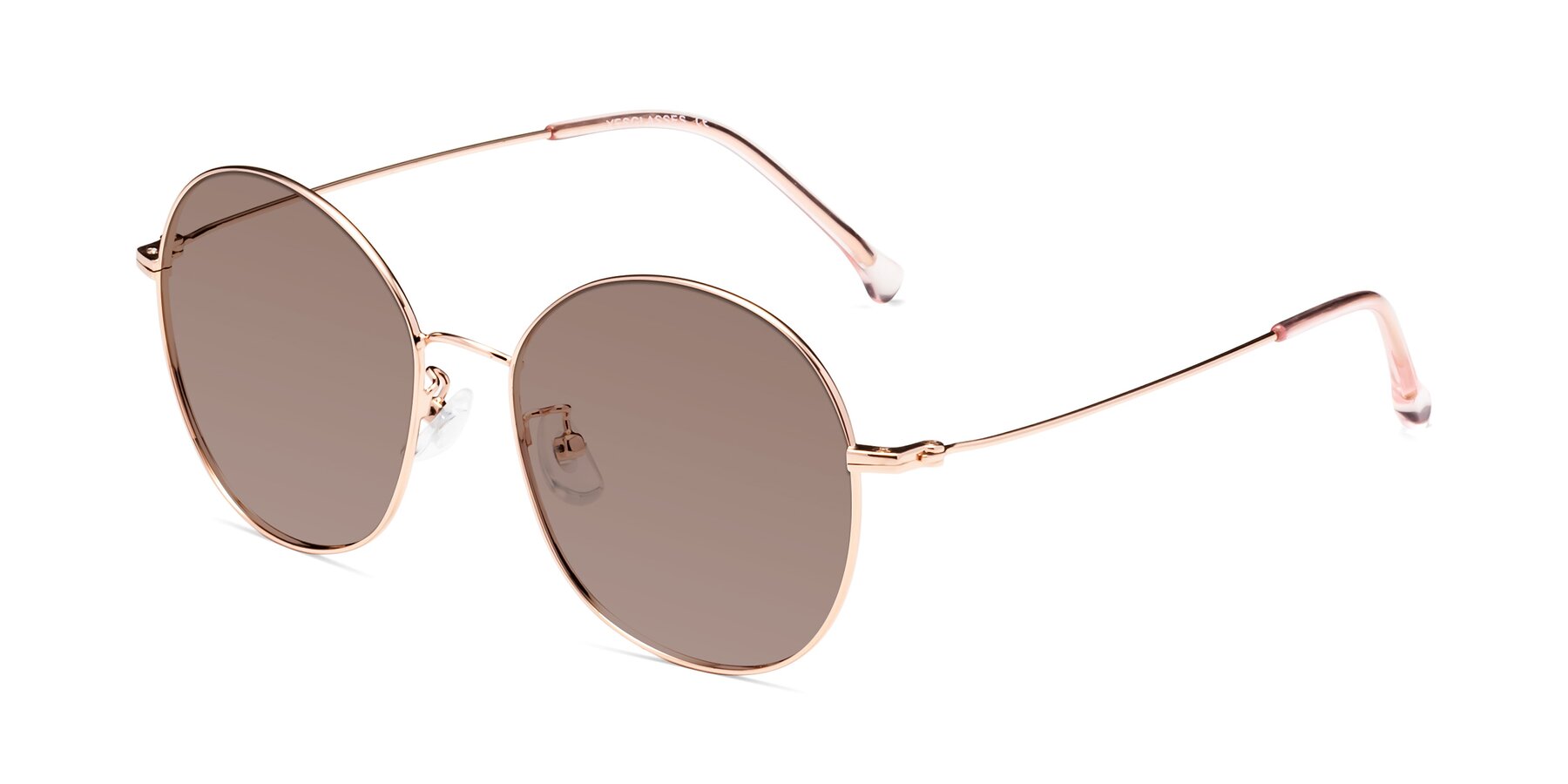 Angle of Dallas in Rose Gold with Medium Brown Tinted Lenses
