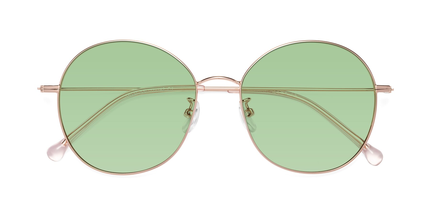 Folded Front of Dallas in Rose Gold with Medium Green Tinted Lenses