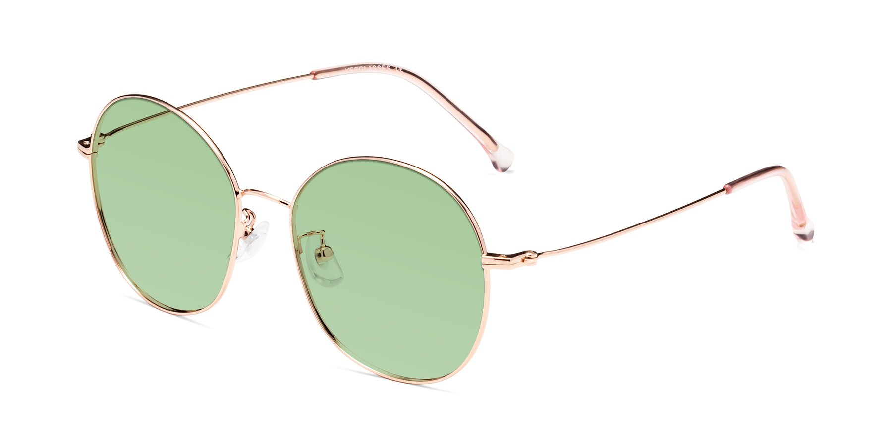 Angle of Dallas in Rose Gold with Medium Green Tinted Lenses