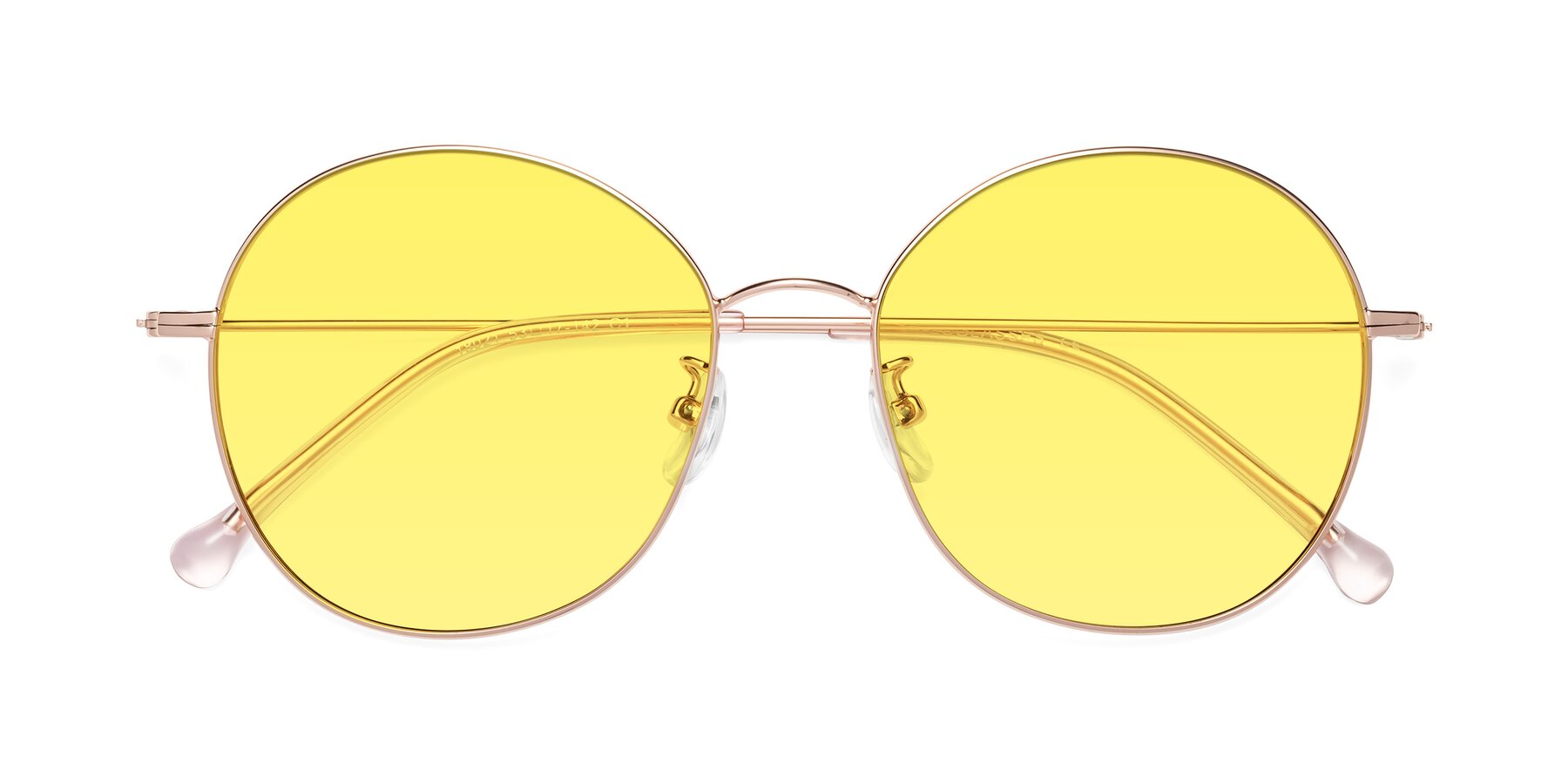 Folded Front of Dallas in Rose Gold with Medium Yellow Tinted Lenses