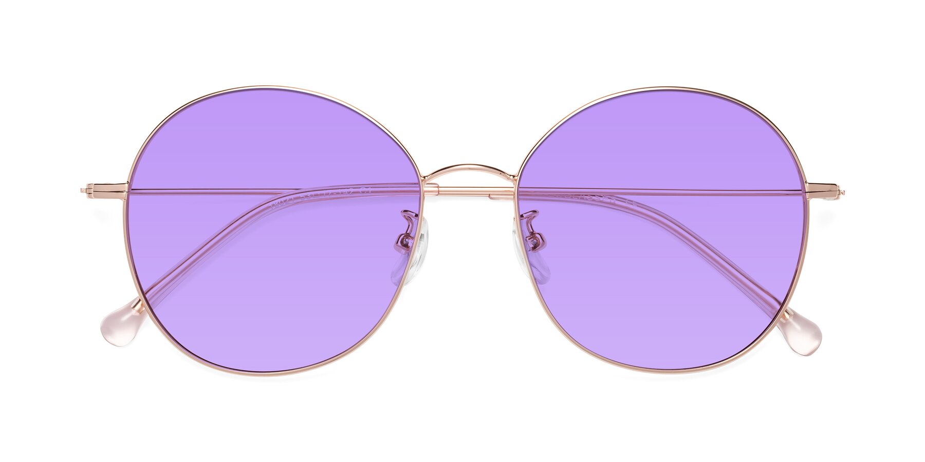 Folded Front of Dallas in Rose Gold with Medium Purple Tinted Lenses