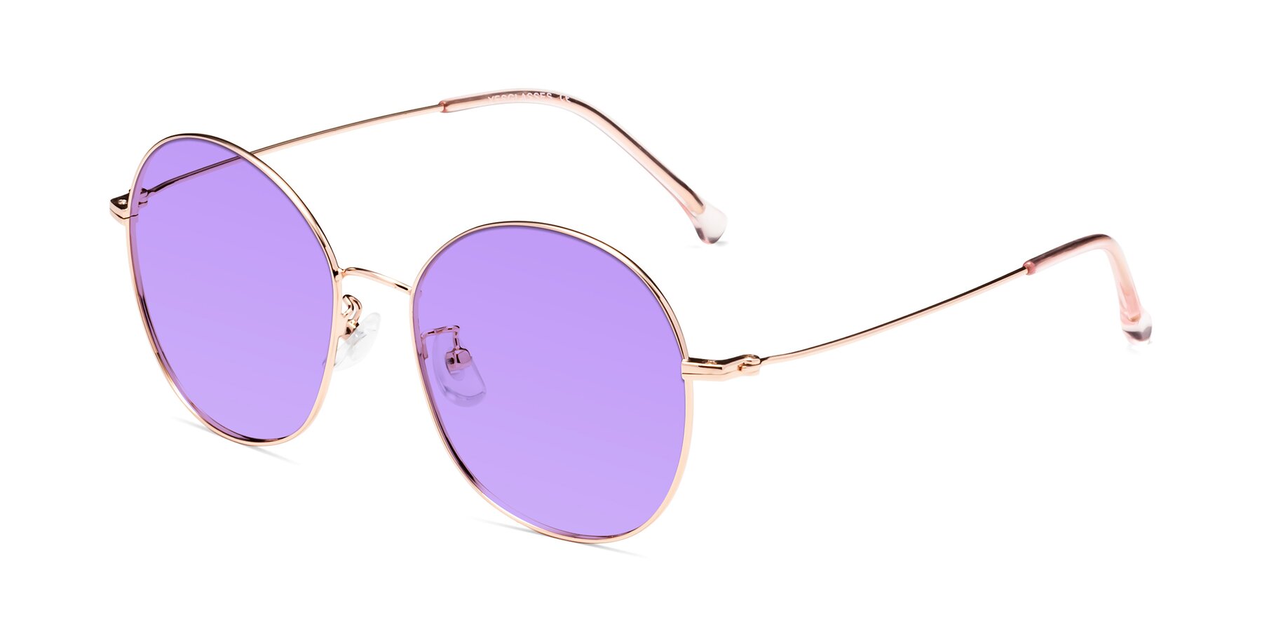 Angle of Dallas in Rose Gold with Medium Purple Tinted Lenses