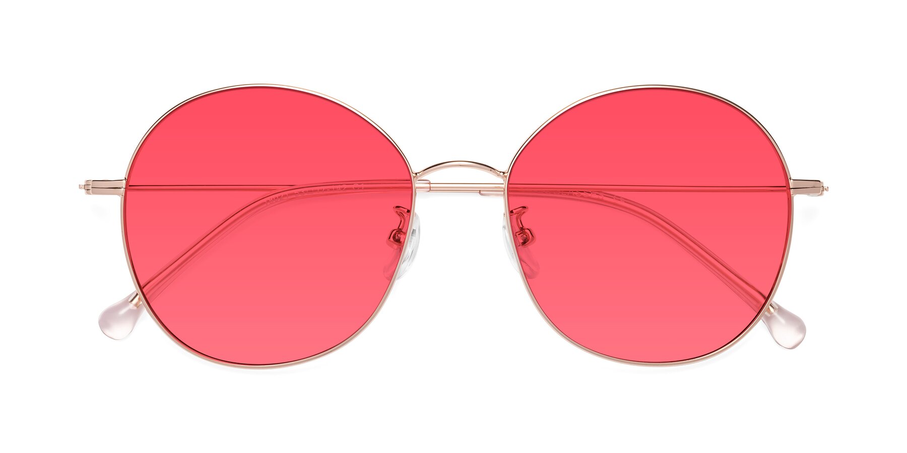 Folded Front of Dallas in Rose Gold with Red Tinted Lenses