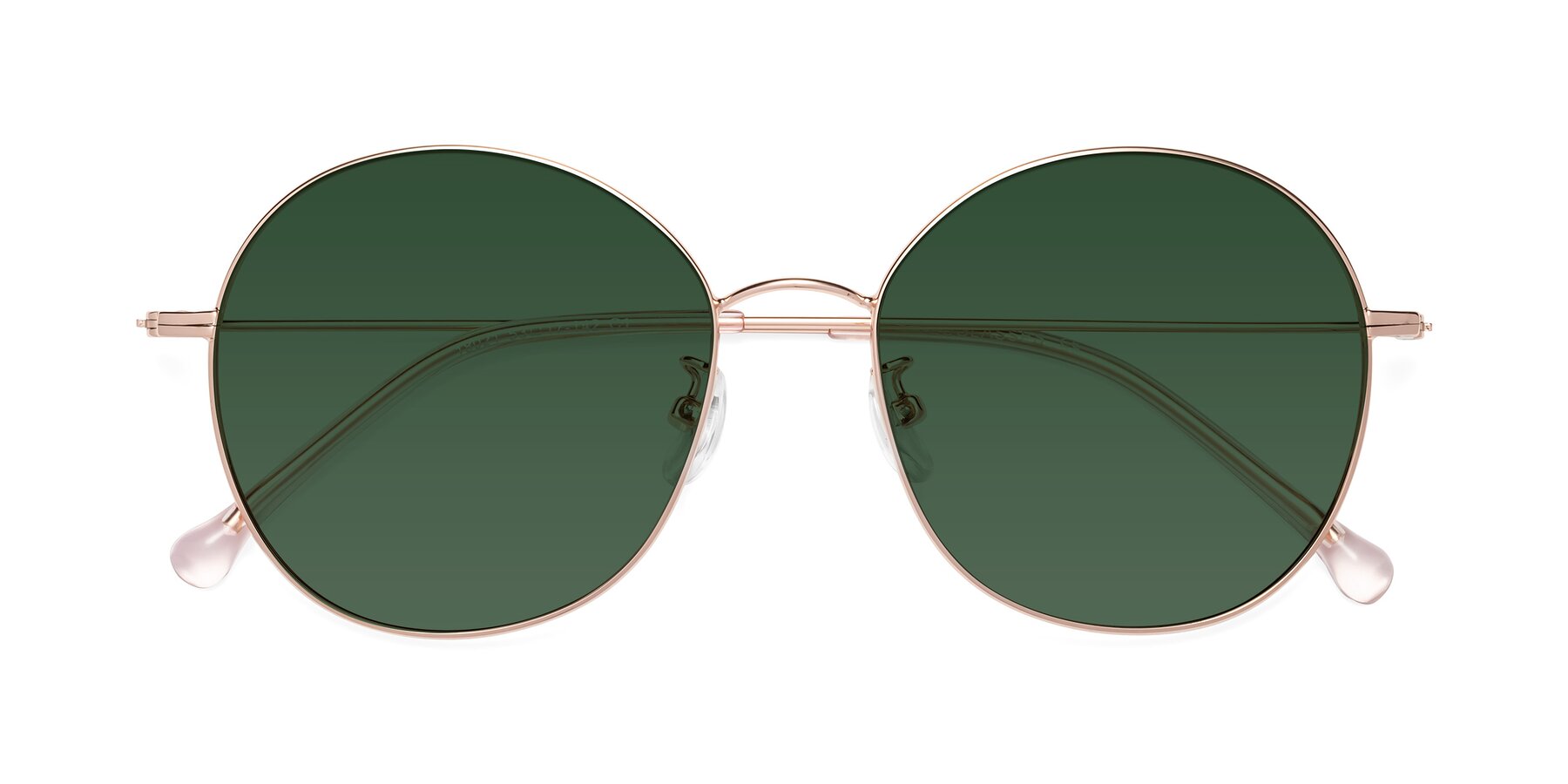 Folded Front of Dallas in Rose Gold with Green Tinted Lenses