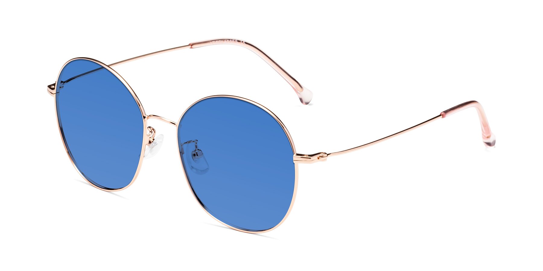 Angle of Dallas in Rose Gold with Blue Tinted Lenses