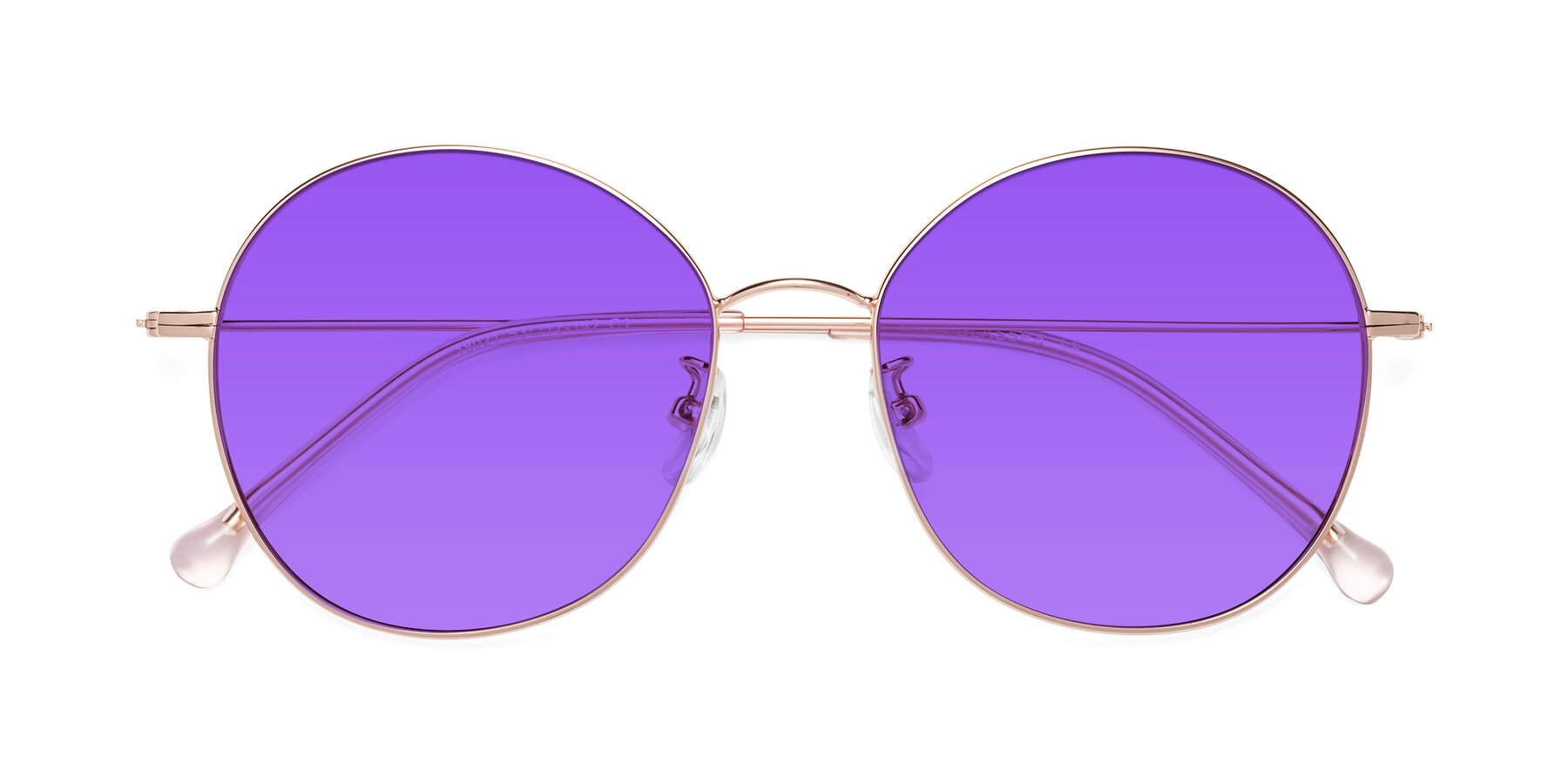 Folded Front of Dallas in Rose Gold with Purple Tinted Lenses