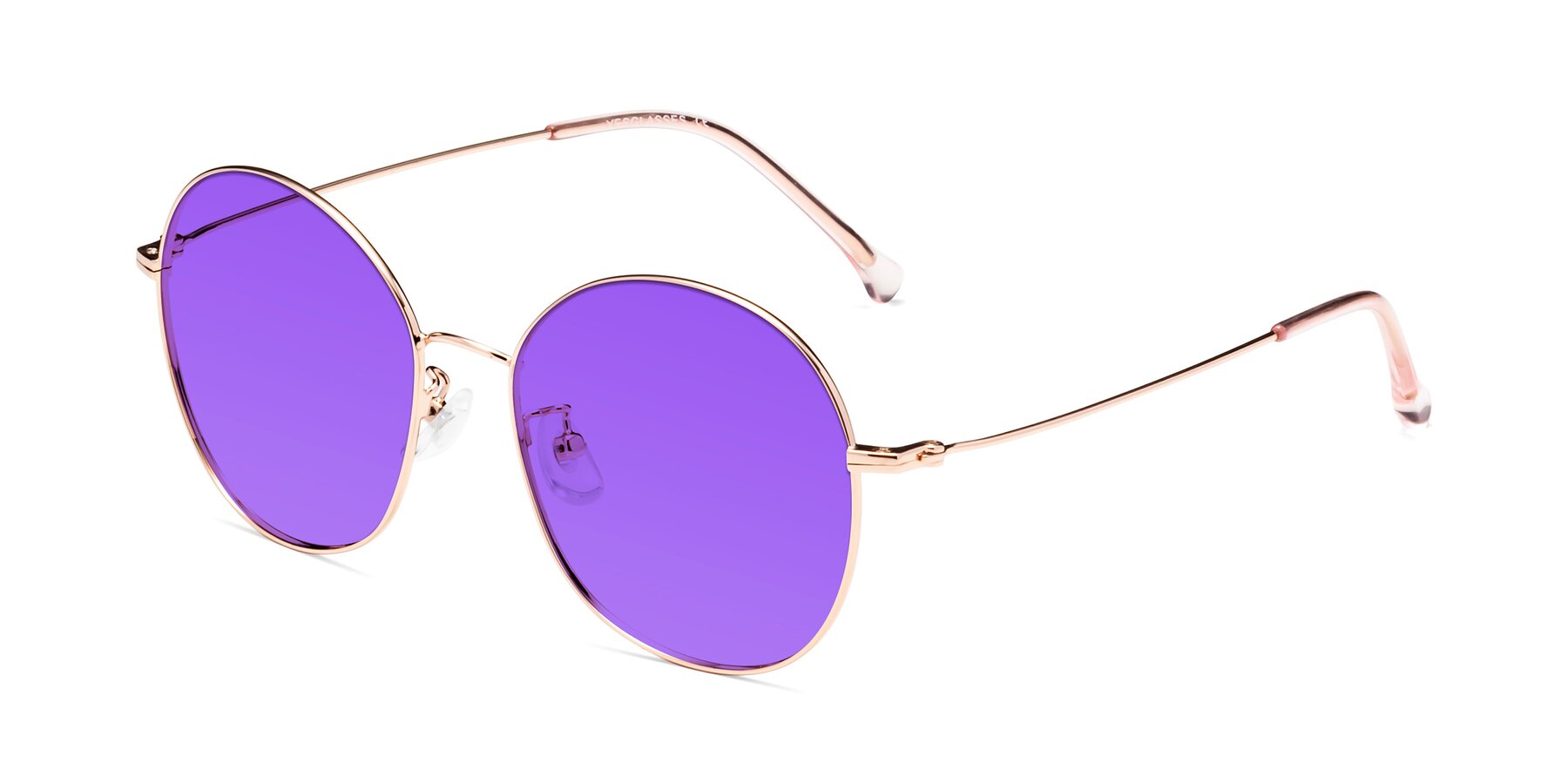 Angle of Dallas in Rose Gold with Purple Tinted Lenses