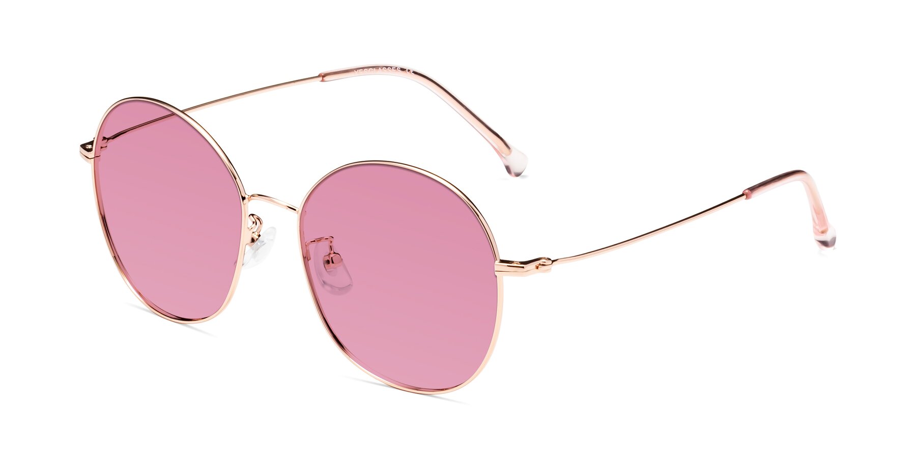 Angle of Dallas in Rose Gold with Medium Wine Tinted Lenses