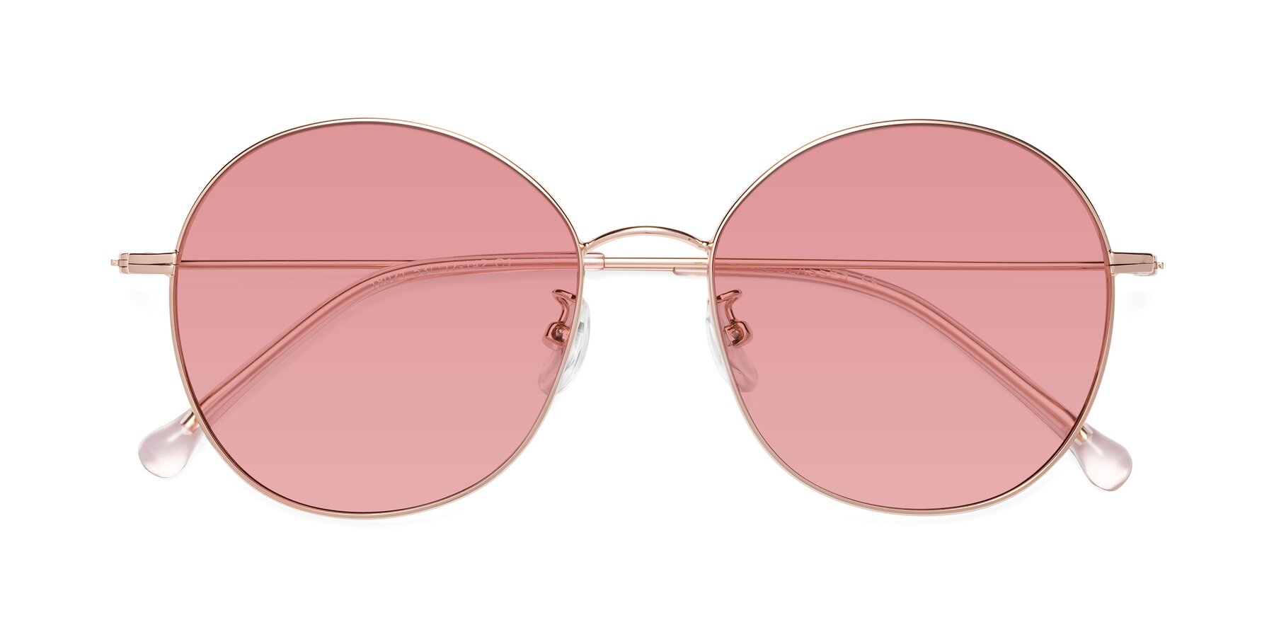 Folded Front of Dallas in Rose Gold with Medium Garnet Tinted Lenses