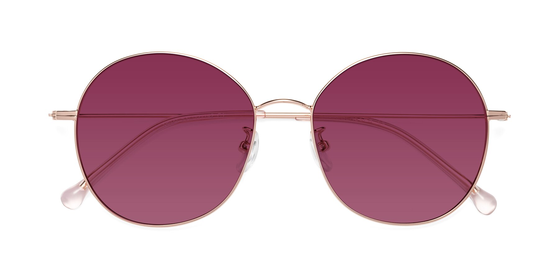 Folded Front of Dallas in Rose Gold with Wine Tinted Lenses