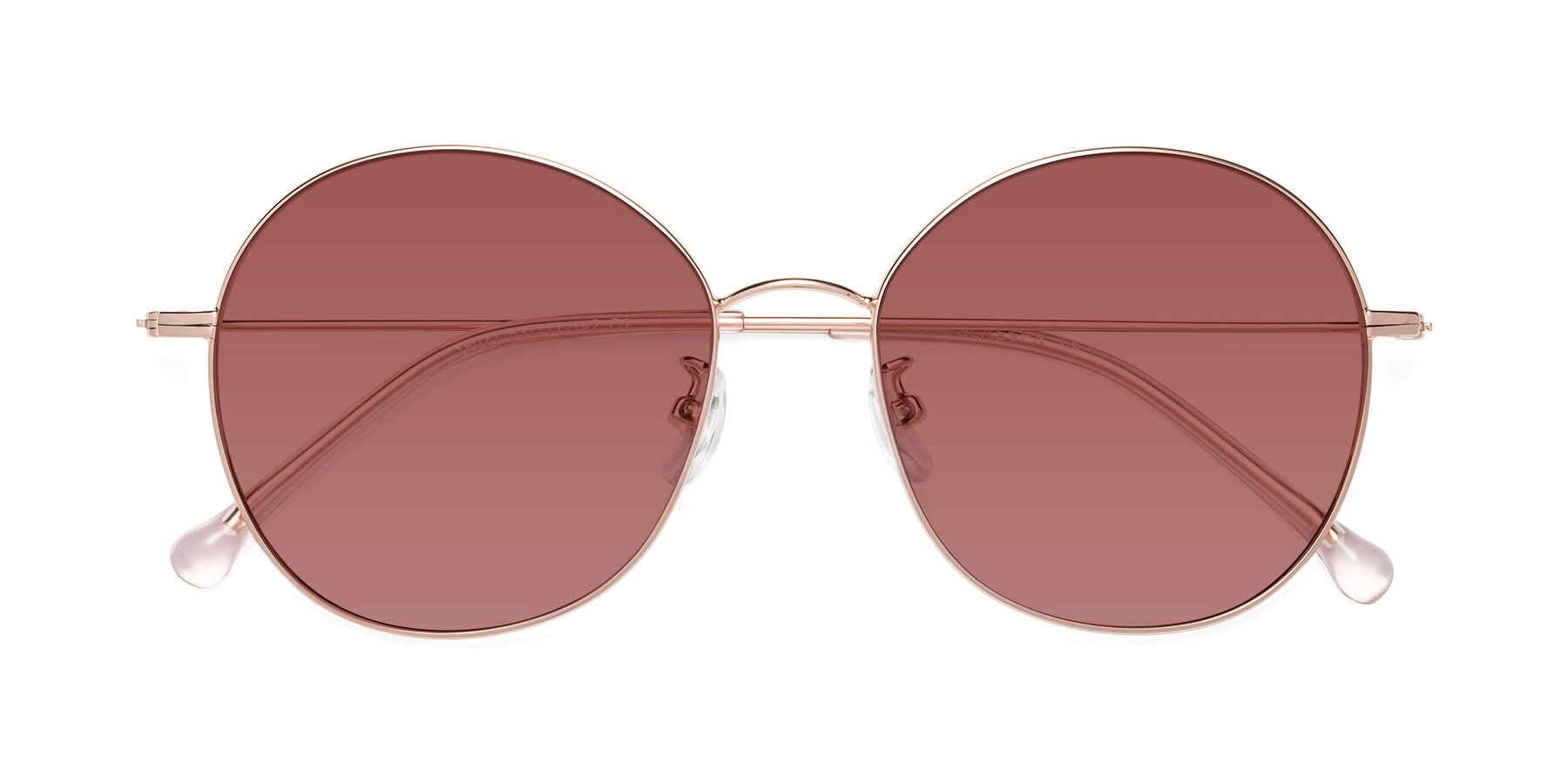 Folded Front of Dallas in Rose Gold with Garnet Tinted Lenses