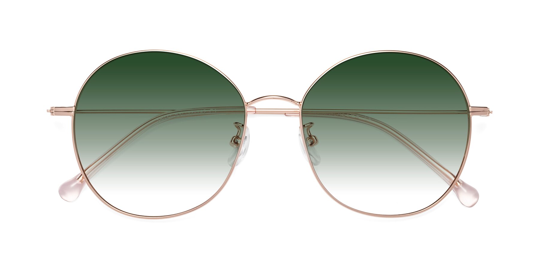 Folded Front of Dallas in Rose Gold with Green Gradient Lenses