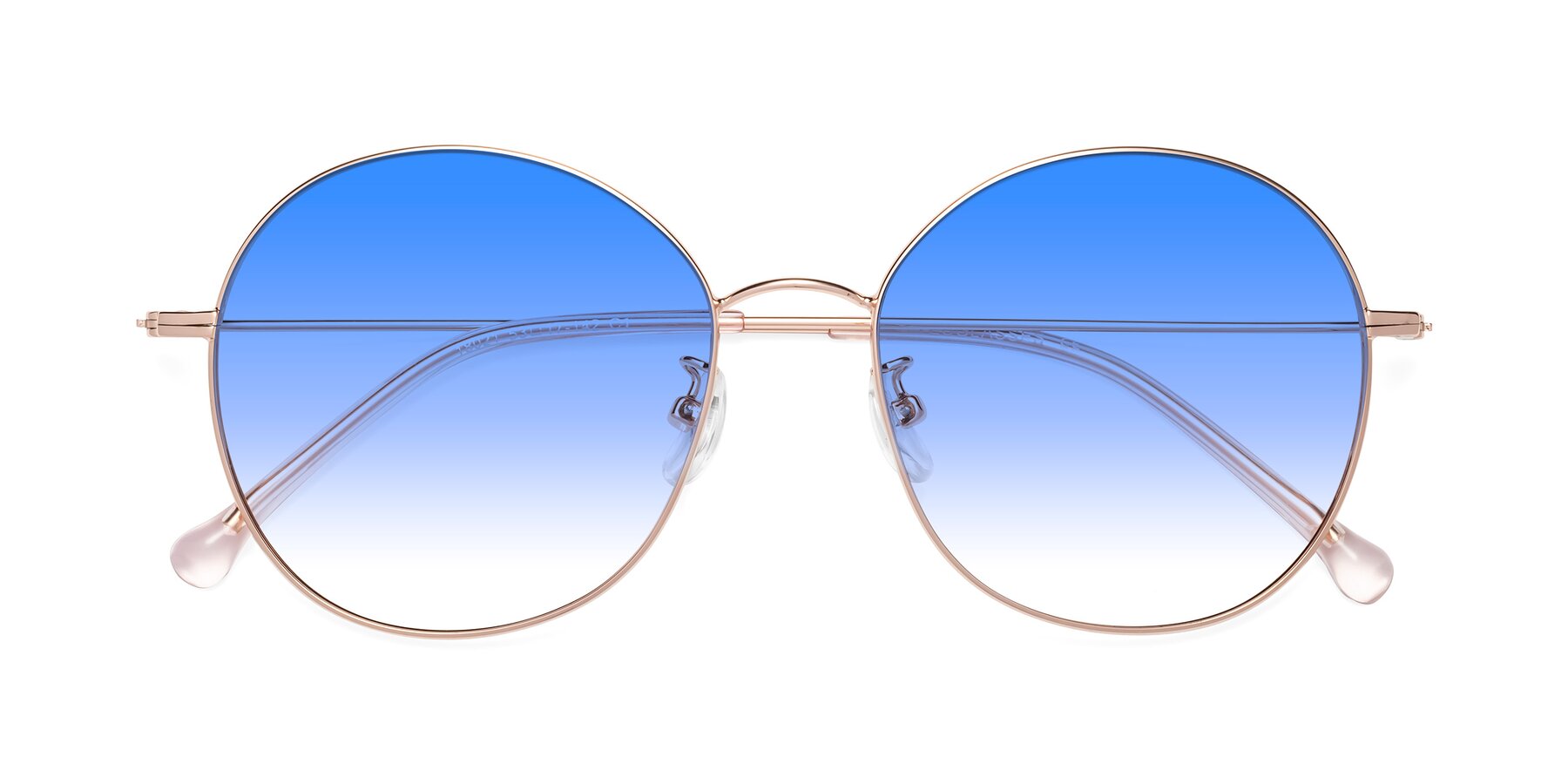 Folded Front of Dallas in Rose Gold with Blue Gradient Lenses