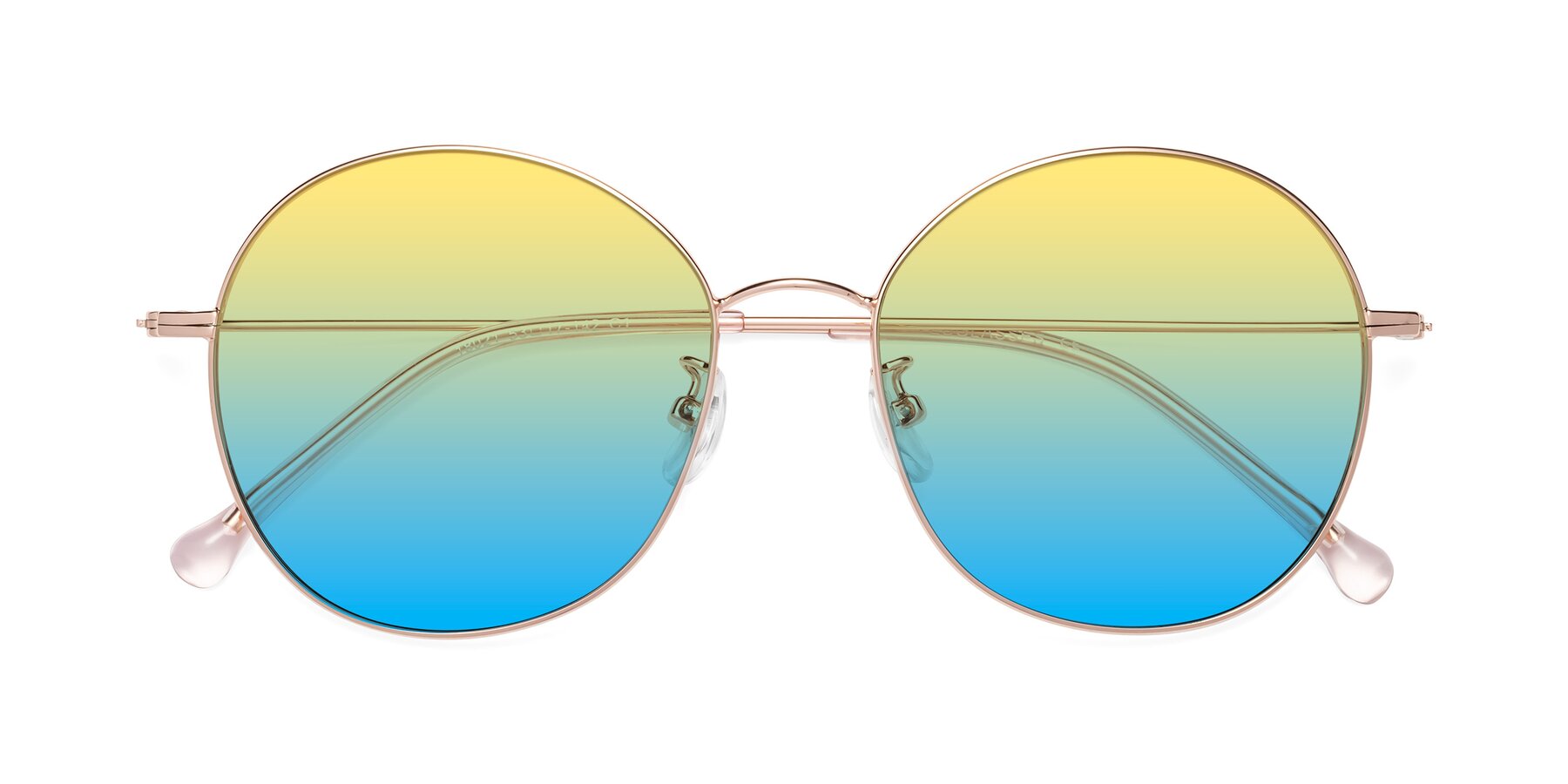 Folded Front of Dallas in Rose Gold with Yellow / Blue Gradient Lenses