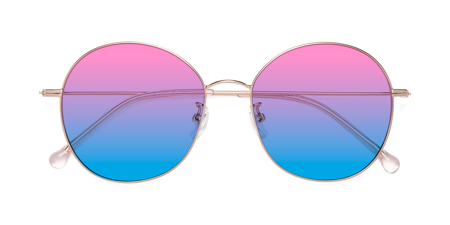Folded Front of Dallas in Rose Gold with Pink / Blue Gradient Lenses