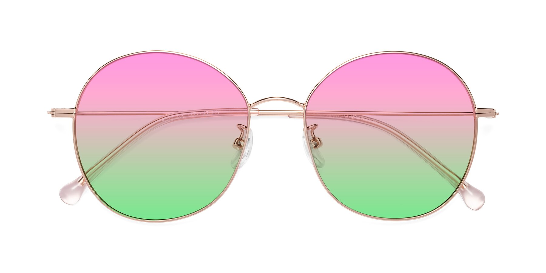 Folded Front of Dallas in Rose Gold with Pink / Green Gradient Lenses