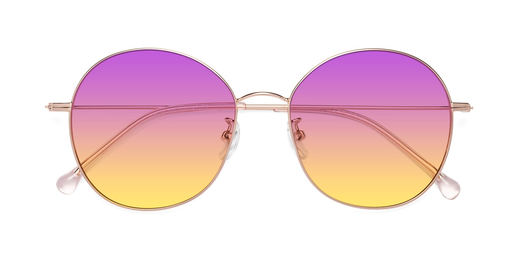 Folded Front of Dallas in Rose Gold with Purple / Yellow Gradient Lenses