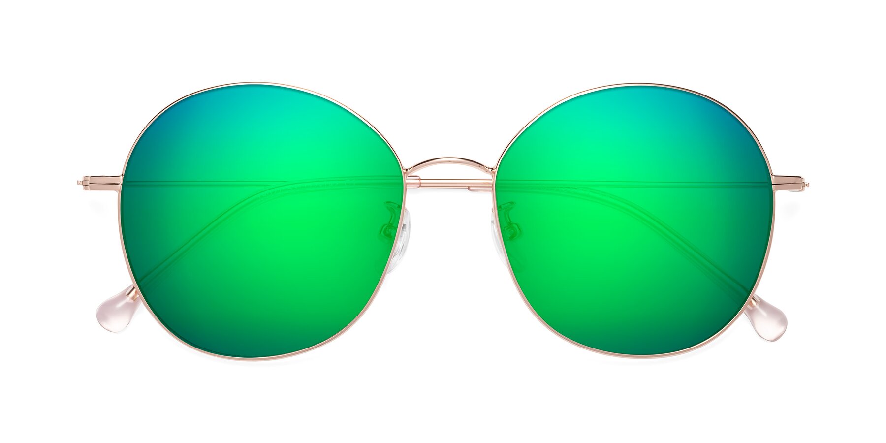 Folded Front of Dallas in Rose Gold with Green Mirrored Lenses