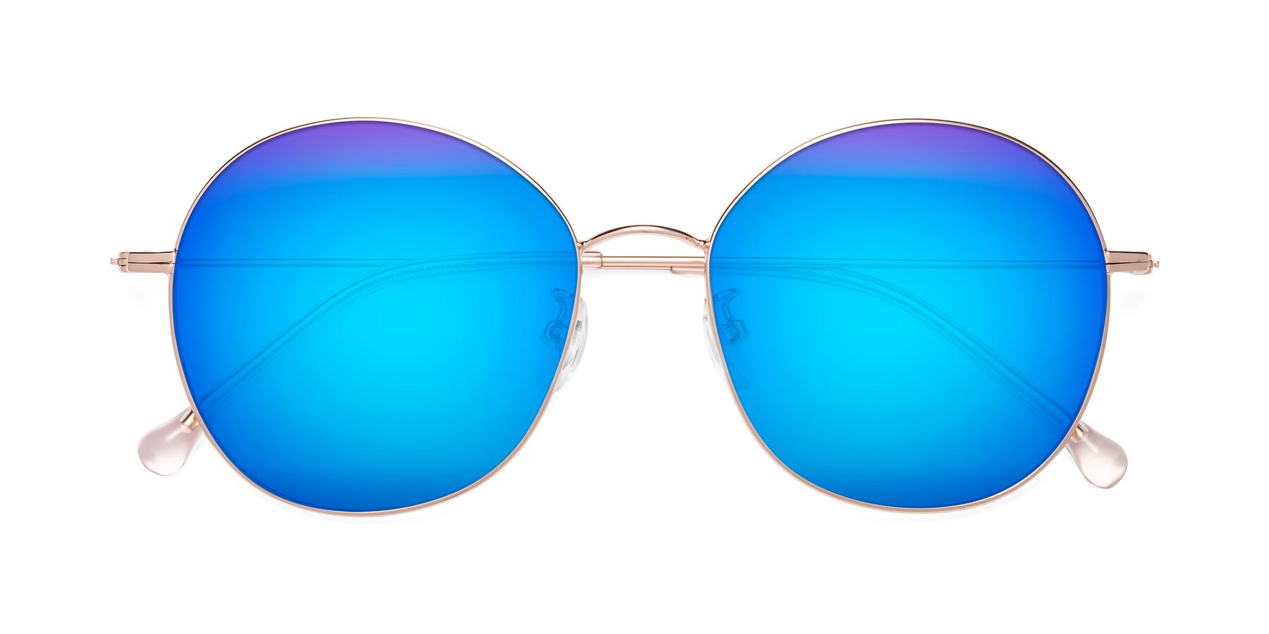 Folded Front of Dallas in Rose Gold with Blue Mirrored Lenses