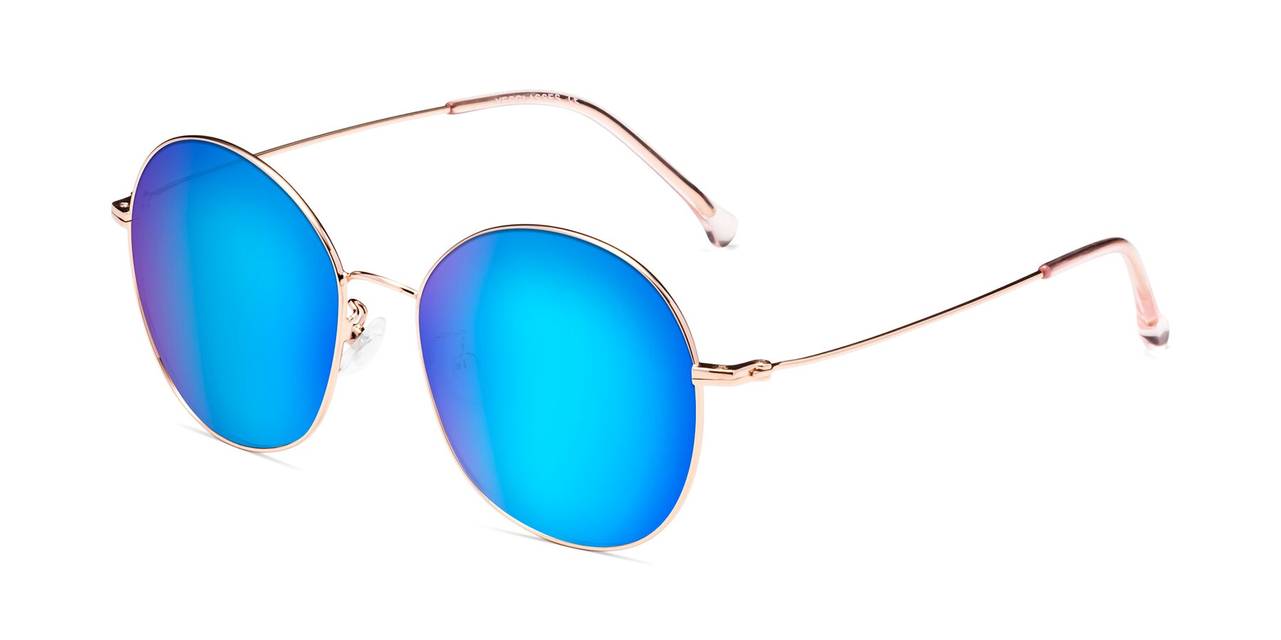 Angle of Dallas in Rose Gold with Blue Mirrored Lenses