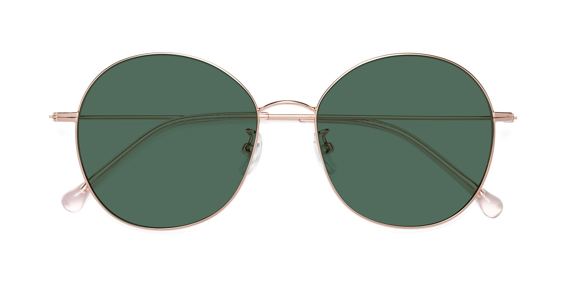 Folded Front of Dallas in Rose Gold with Green Polarized Lenses