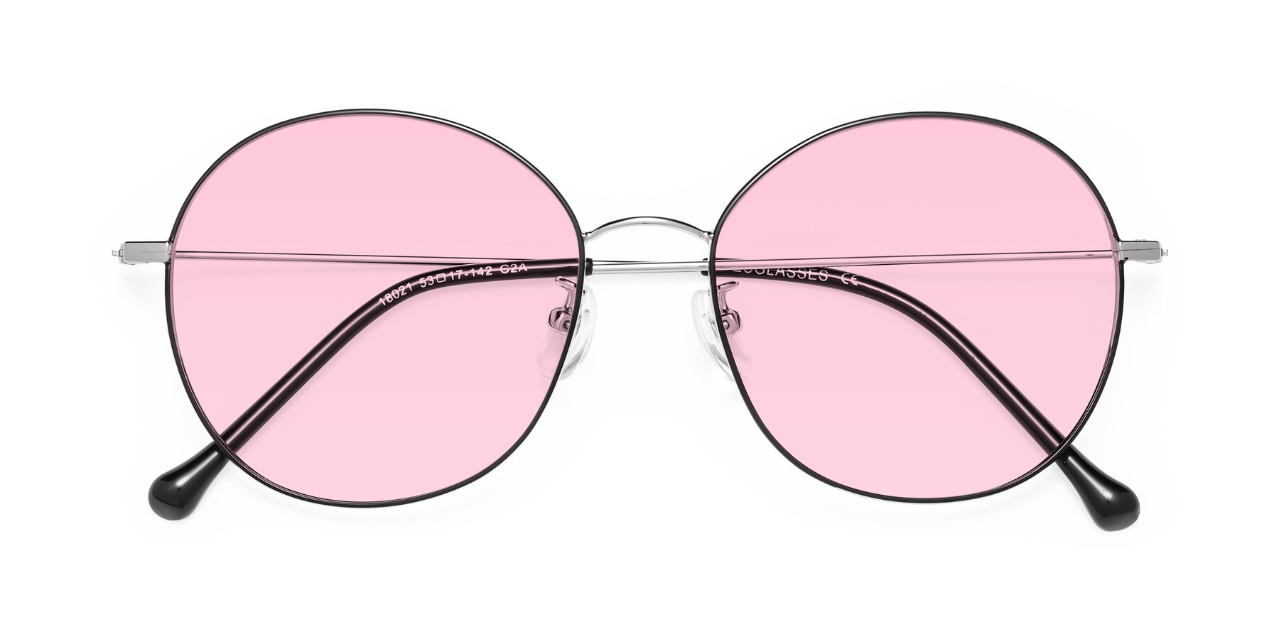 Folded Front of Dallas in Black-Silver with Light Pink Tinted Lenses