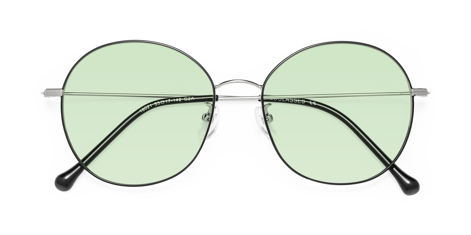 Folded Front of Dallas in Black-Silver with Light Green Tinted Lenses