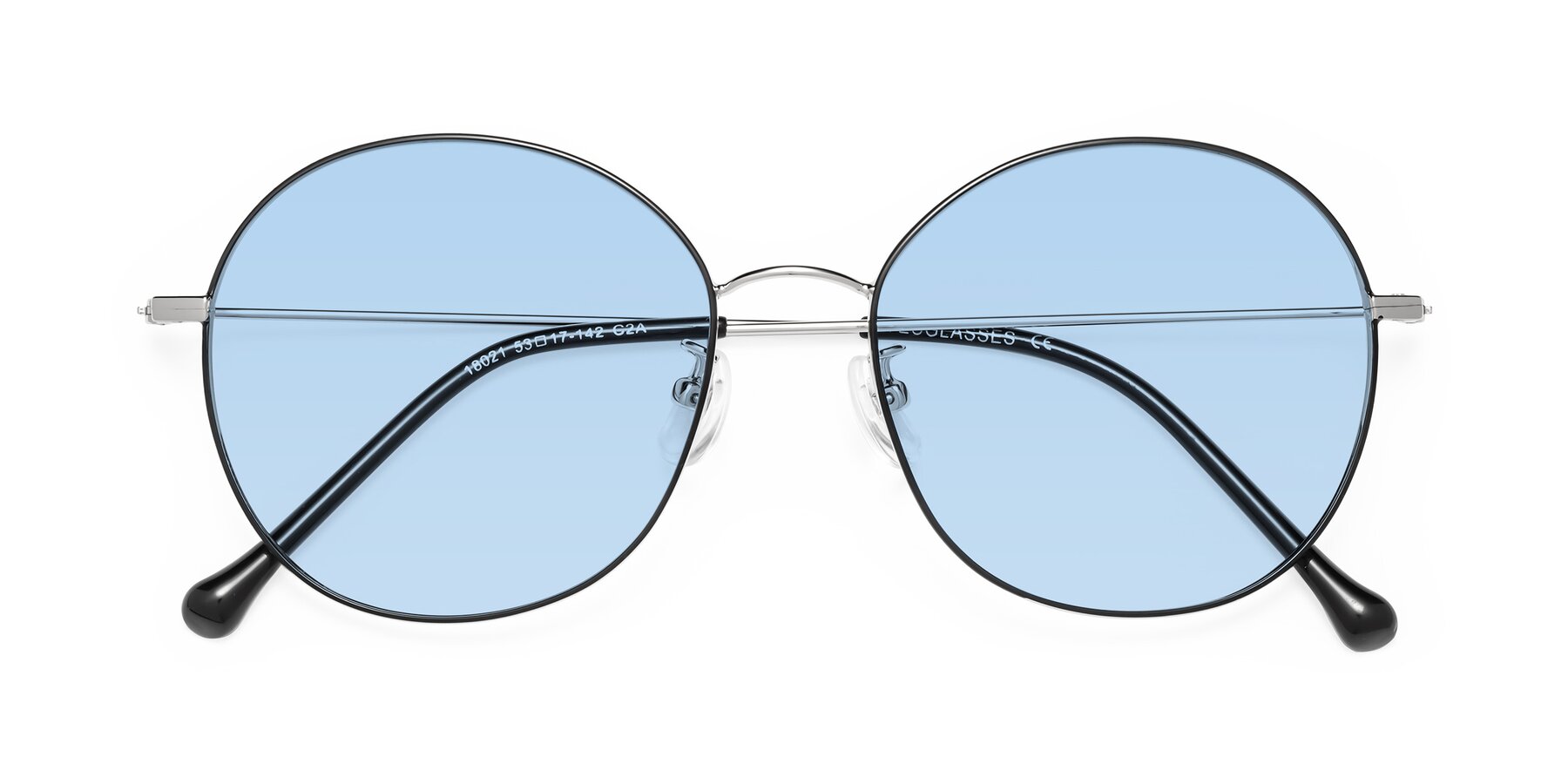 Folded Front of Dallas in Black-Silver with Light Blue Tinted Lenses