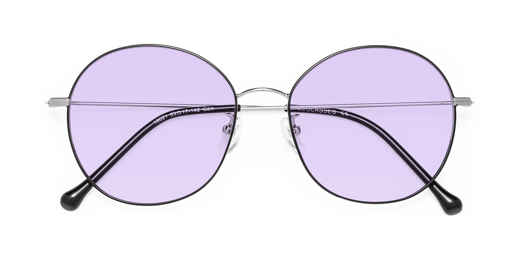 Folded Front of Dallas in Black-Silver with Light Purple Tinted Lenses