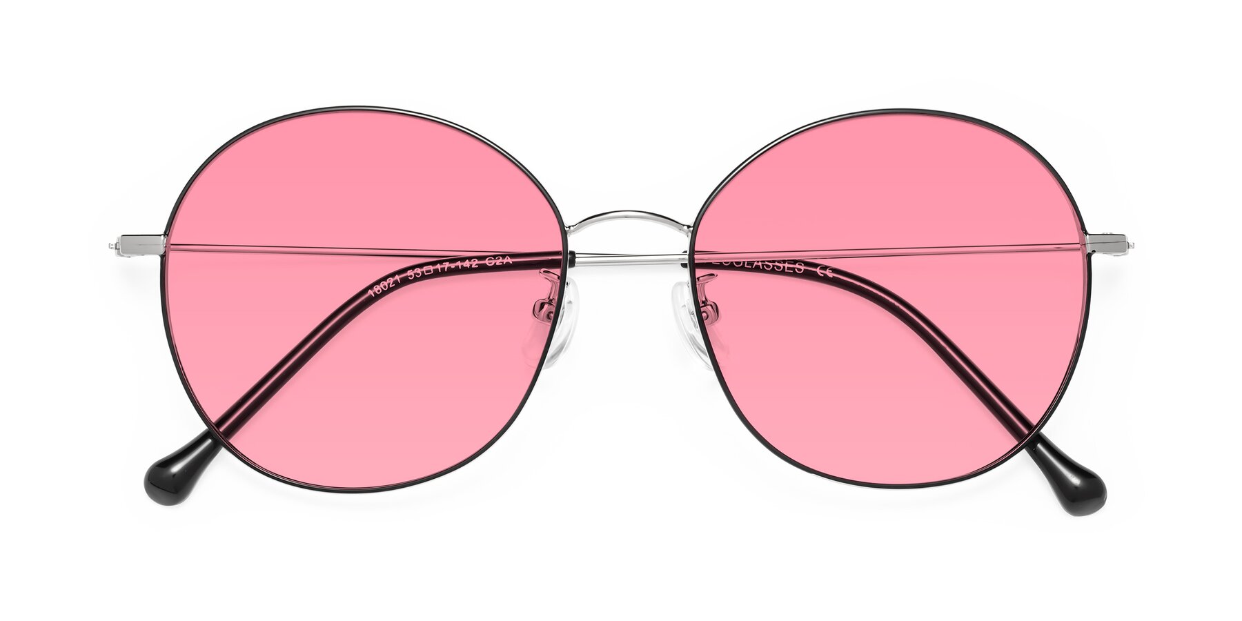 Folded Front of Dallas in Black-Silver with Pink Tinted Lenses