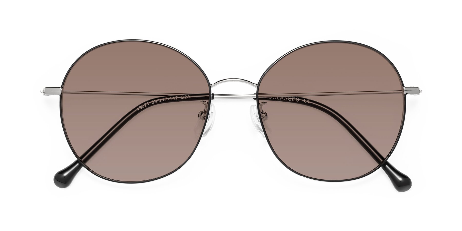 Folded Front of Dallas in Black-Silver with Medium Brown Tinted Lenses