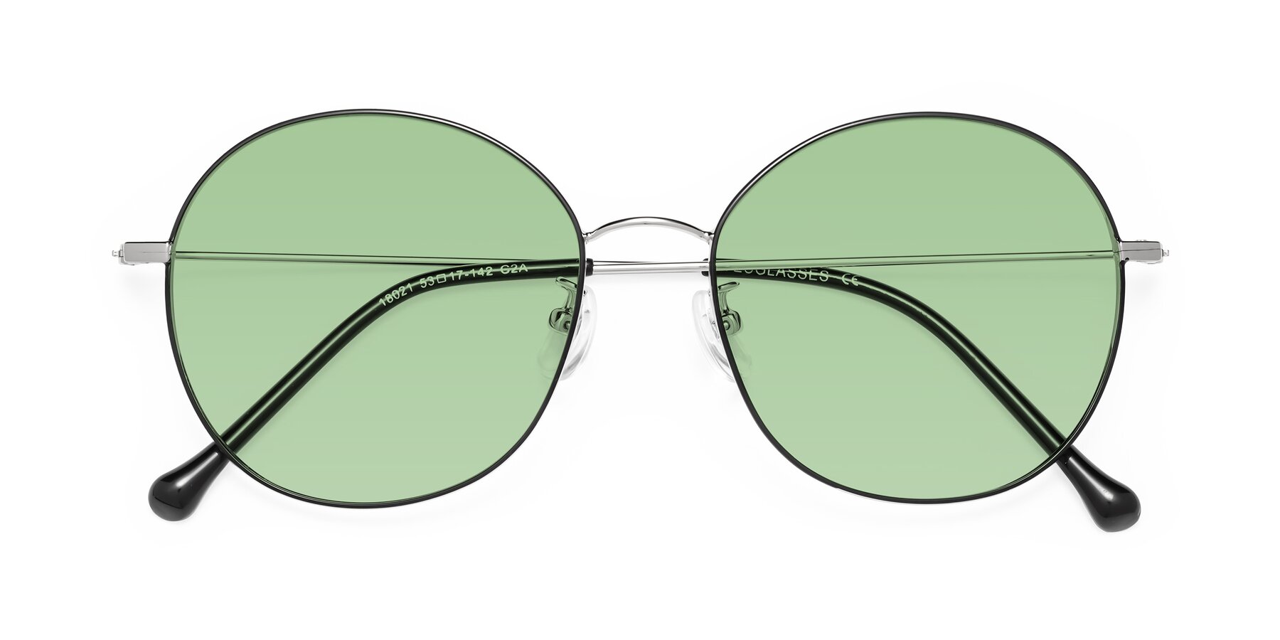 Folded Front of Dallas in Black-Silver with Medium Green Tinted Lenses