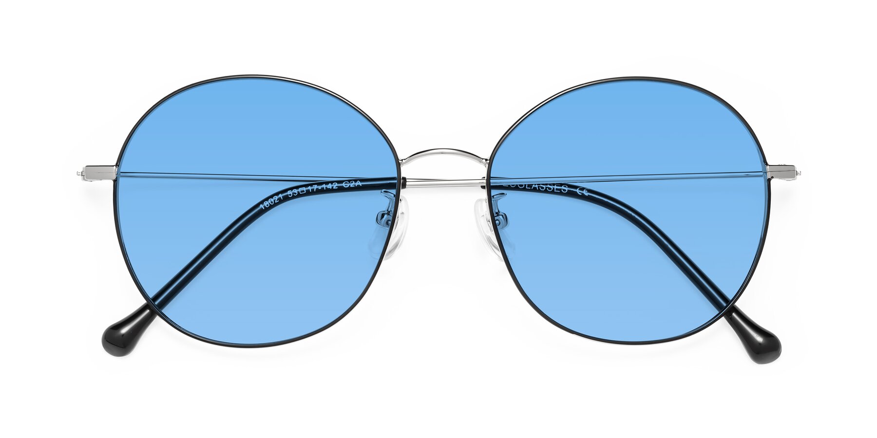 Folded Front of Dallas in Black-Silver with Medium Blue Tinted Lenses