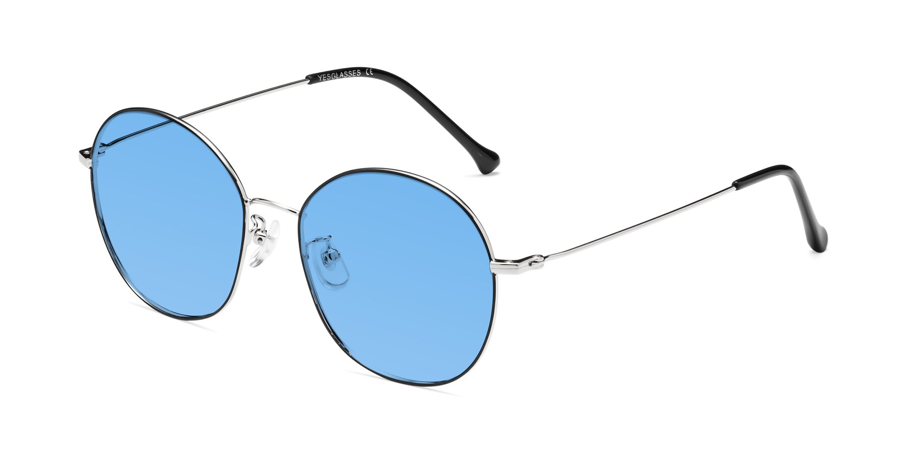 Angle of Dallas in Black-Silver with Medium Blue Tinted Lenses