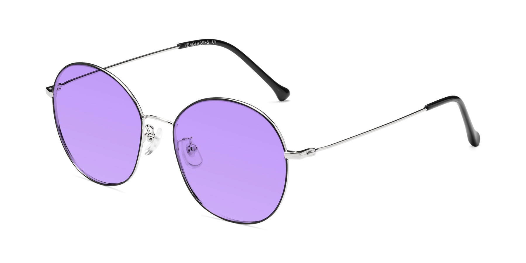 Angle of Dallas in Black-Silver with Medium Purple Tinted Lenses