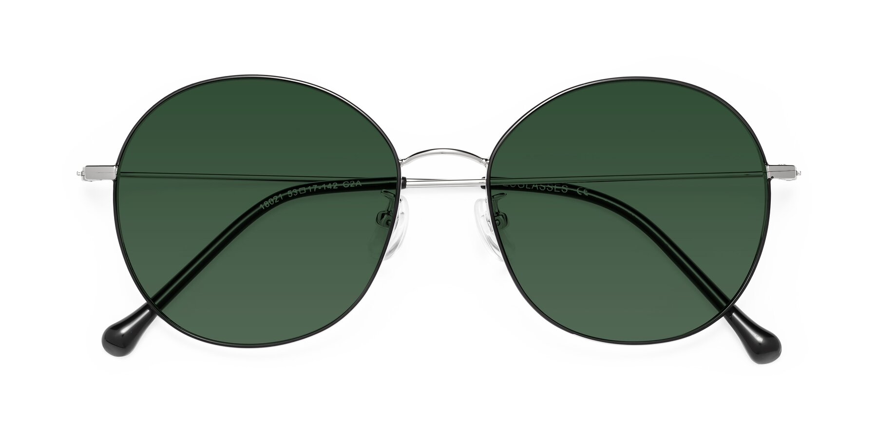 Folded Front of Dallas in Black-Silver with Green Tinted Lenses
