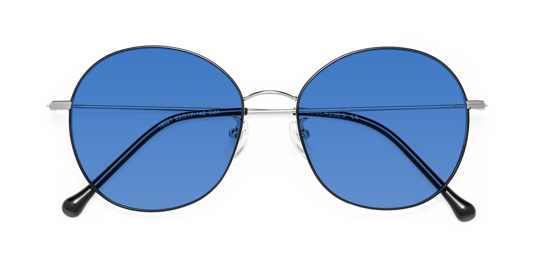 Folded Front of Dallas in Black-Silver with Blue Tinted Lenses