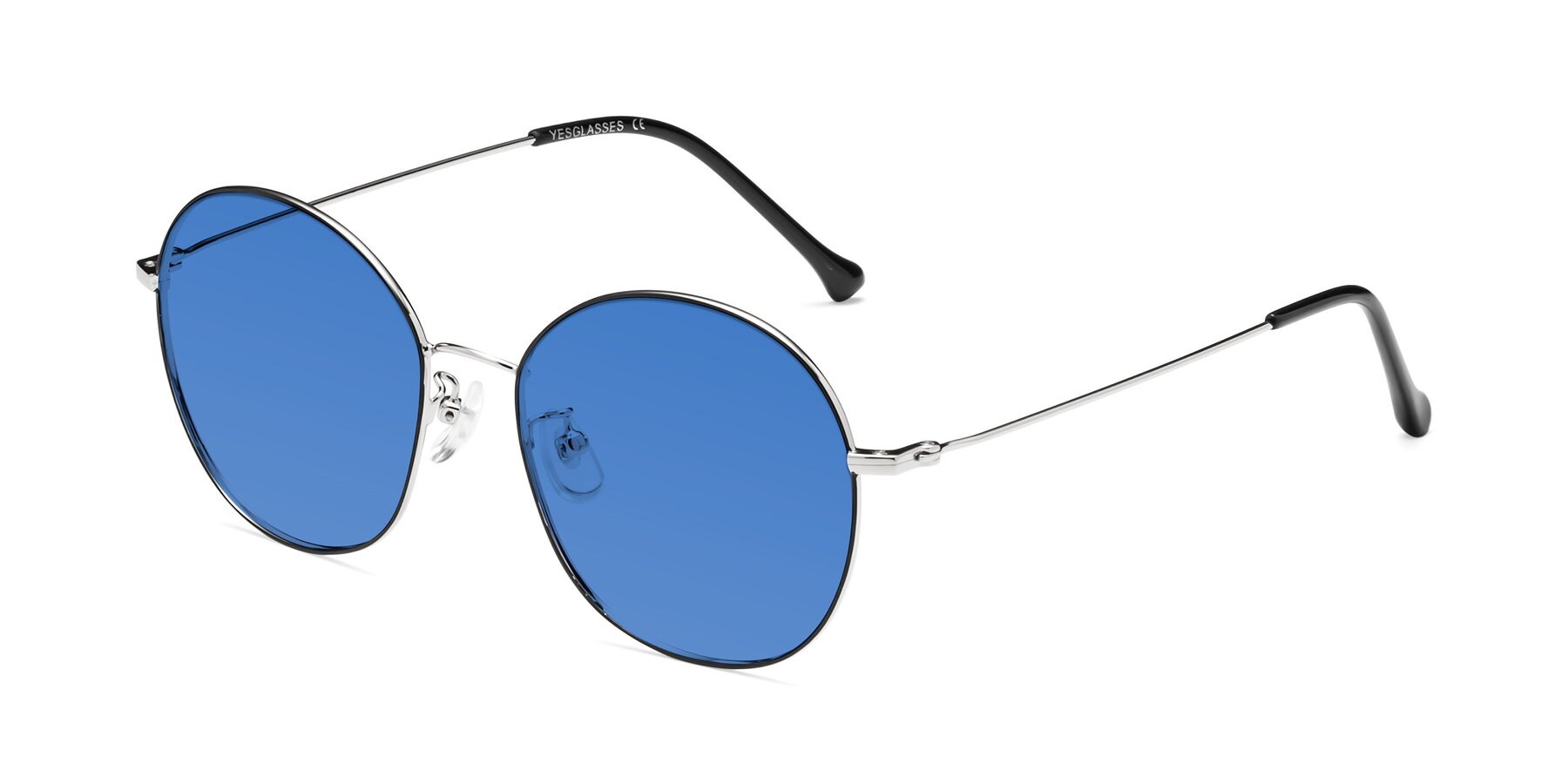 Angle of Dallas in Black-Silver with Blue Tinted Lenses