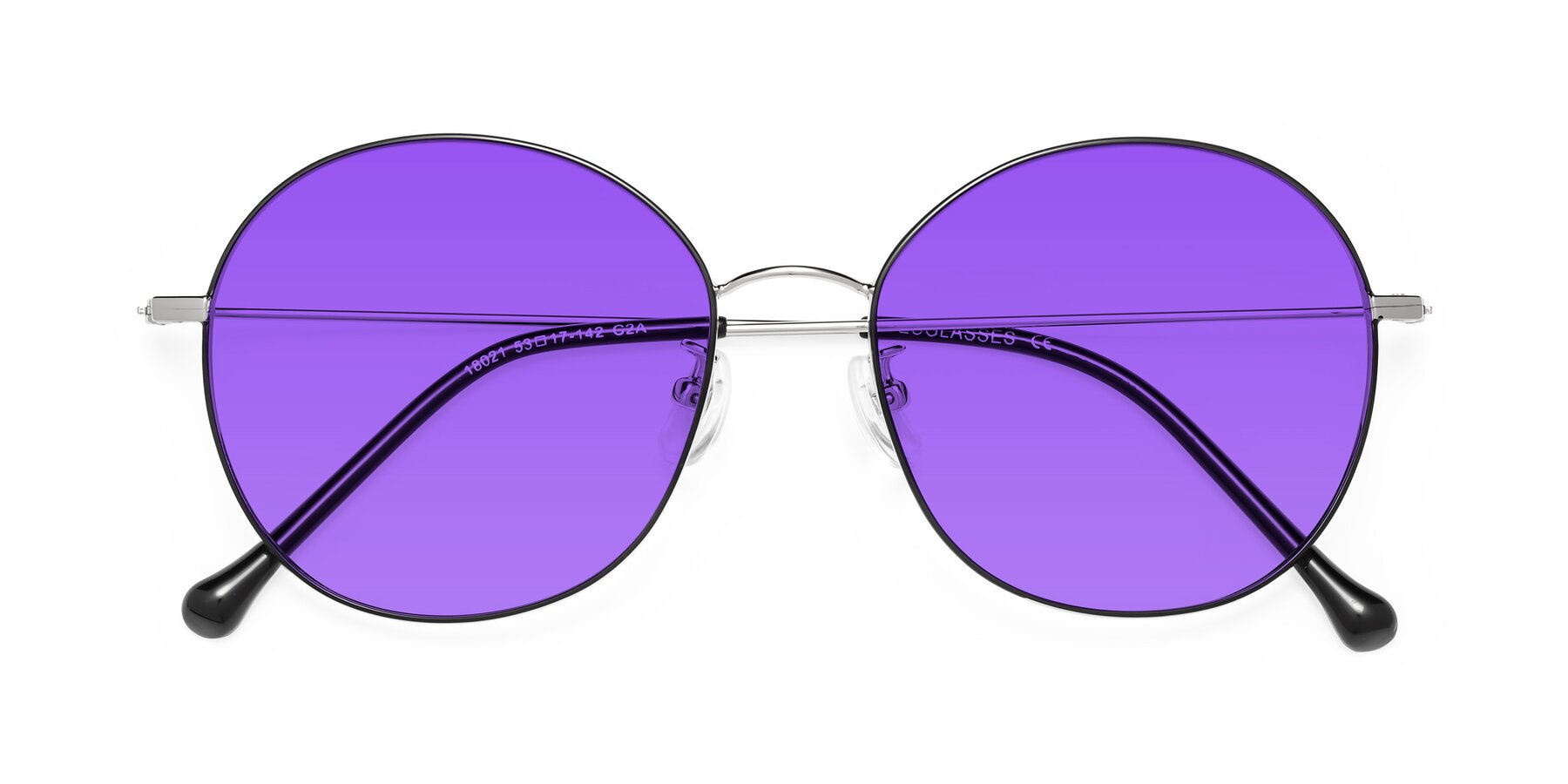 Folded Front of Dallas in Black-Silver with Purple Tinted Lenses