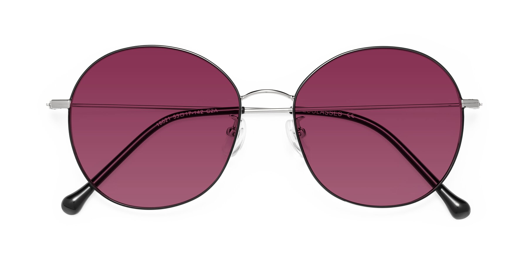 Folded Front of Dallas in Black-Silver with Wine Tinted Lenses